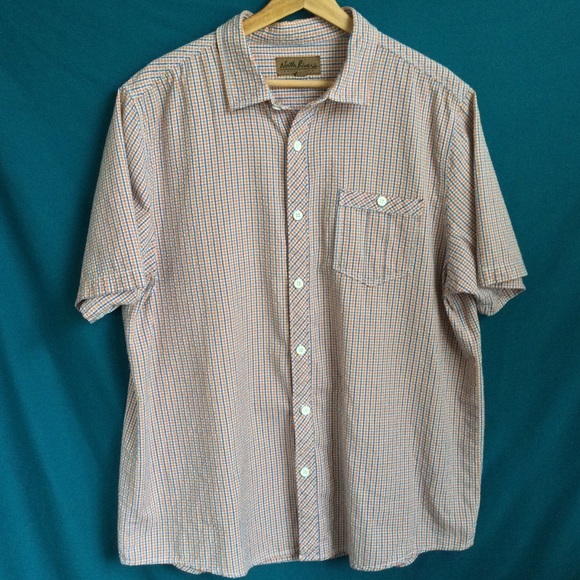 North  River Outfitters XL Checkered Orange Blue Short Sleeve Button up Shirt - Picture 2 of 8